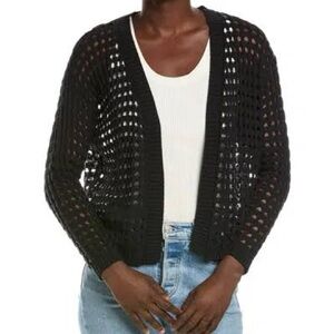 WISPR Elegant Black Open-Knit Cotton Silk Open Cardigan